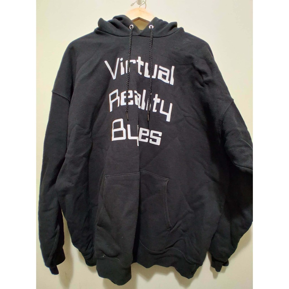 Black Virtual Reality Bytes Hoodie Oversized‎ Cotton Blend Graphic Sweatshirt XL